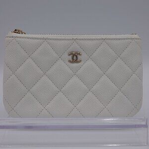 Chanel Small Quilted Caviar Leather Zipped Case White